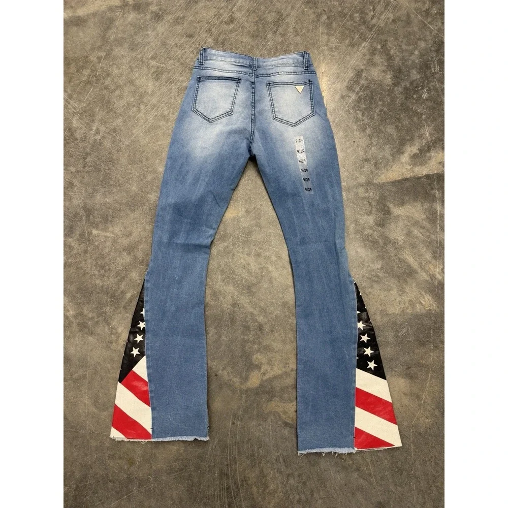 Celebrity‎ Ace Jeans Womens 9/29 Mid Rise 2 Tones Flare Leg Stars And Stripes